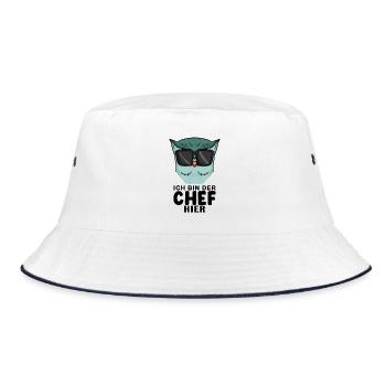 Chef Spruch mit Eule Motiv - Bucket Hat - Weiß/Navy - Vorne