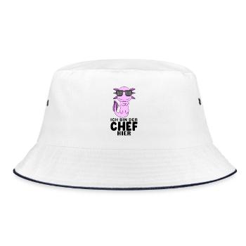 Chef Spruch mit Axolotl Motiv - Bucket Hat - Weiß/Navy - Vorne