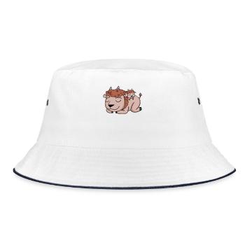 Bison Family - Bison with Baby - Bucket Hat - white/navy - Front