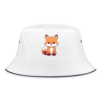 Niedlicher Cartoon Fuchs auf Kleidung - Bucket Hat - Weiß/Navy - Vorne