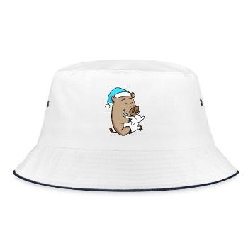 Wild boar with pillow and sleepy cap - Bucket Hat - white/navy - Front