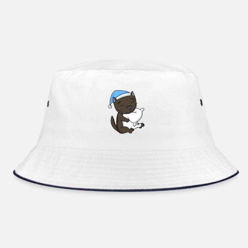Sleeping Tired - Cat with Pillow and Sleepy Cap Bucket Hat