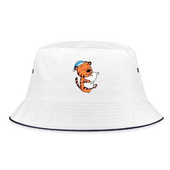 Tiger with pillow and nightcap - Bucket Hat - white/navy - Front