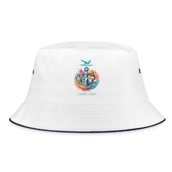 DarssCoast - Wellen Leuchtturm Möwe Anker Grafik - Bucket Hat - Weiß/Navy - Vorne