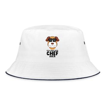Chef Spruch Anführer Hund Jack Russell Motiv - Bucket Hat - Weiß/Navy - Vorne