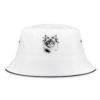Cute cat in cool ink-splash design - Bucket Hat - white/navy - Front