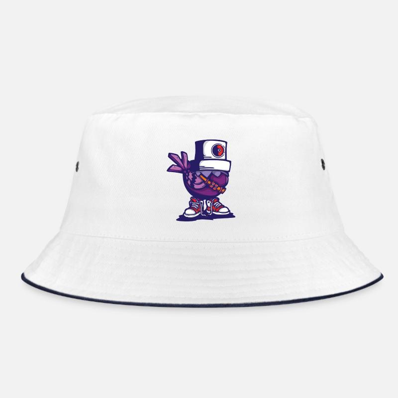 Vogel-Mütze - Bucket Hat - Weiß/Navy