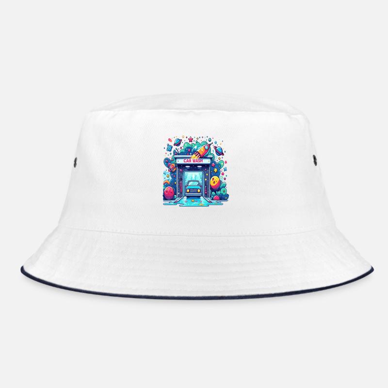 Comic Auto Waschanlage - Bucket Hat - Weiß/Navy