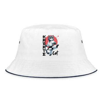 Karate Cat – Lustige Katze Kampfsport Design - Bucket Hat - Weiß/Navy - Vorne