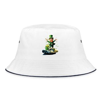 Funny happy elf with rainbow in the background. - Bucket Hat - white/navy - Front