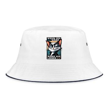 Katzenmotiv mit witzigem Spruch - Bucket Hat - Weiß/Navy - Vorne