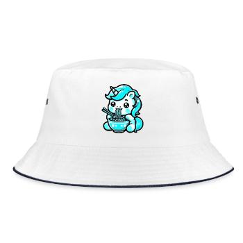 Japanese Kawaii Unicorn Ramen Asian Cuisine - Bucket Hat - white/navy - Front