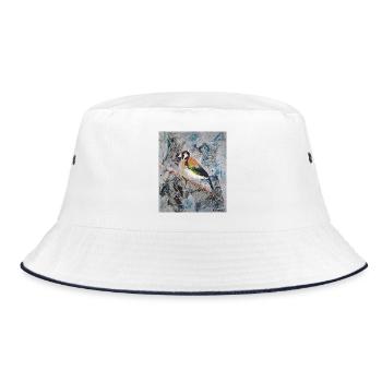 Acrylic painting with Stiglitz on tree branch - Bucket Hat - white/navy - Front