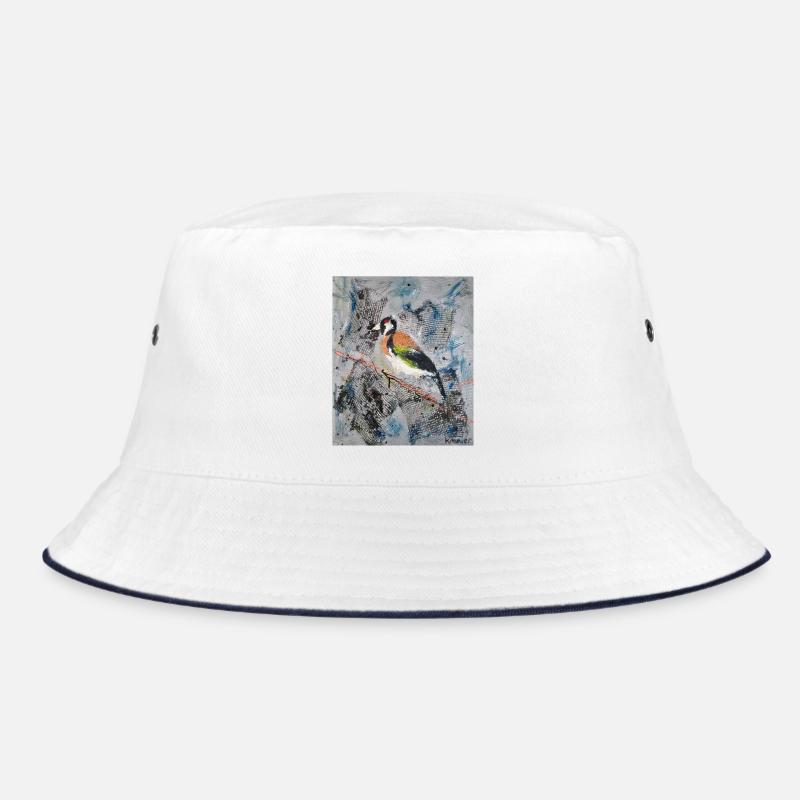 Acrylic painting with Stiglitz on tree branch - Bucket Hat - white/navy