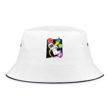 Astronaut Motif Outer Space - Bucket Hat - white/navy - Front