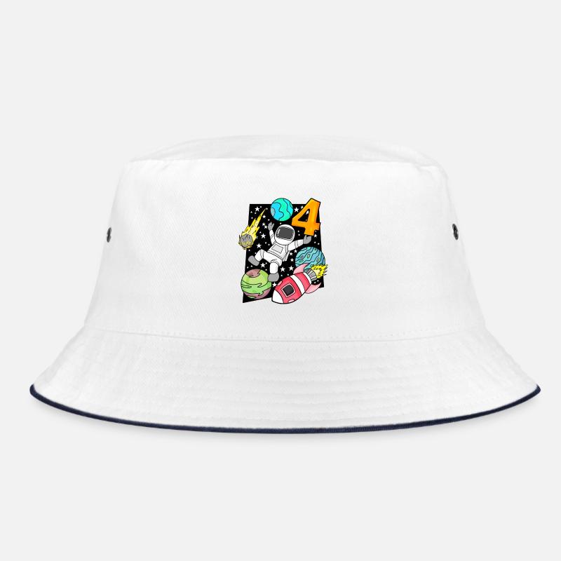 4 Geburtstag Junge Astronaut Rakete Space - Bucket Hat - Weiß/Navy