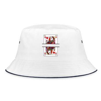 Spielkarte Herzkönigin mit Bannerplatz - Bucket Hat - Weiß/Navy - Vorne