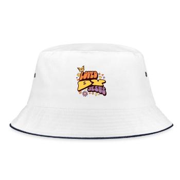Liebe zu Jesus mit Blumen und Schmetterling - Bucket Hat - Weiß/Navy - Vorne