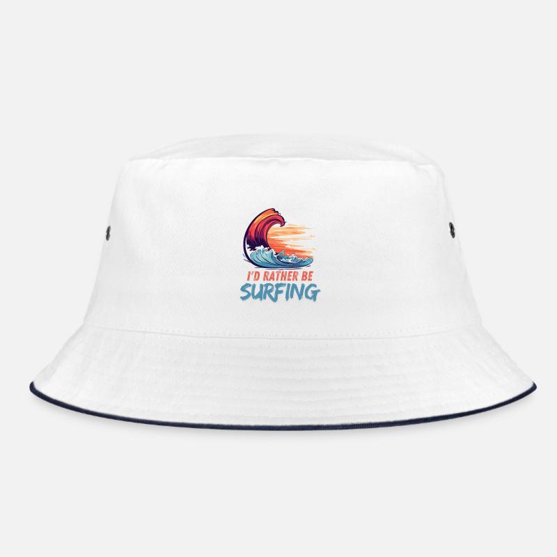 I'd Rather Be Surfing Wave Artwork - Bucket Hat - white/navy