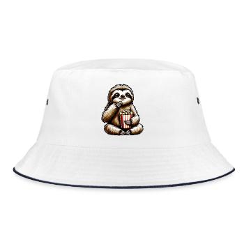Faultier Popcorn Kino Filmabend - Bucket Hat - Weiß/Navy - Vorne