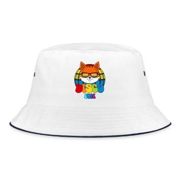 Disco Fox Discokugel Fuchs Sonnenbrille Discofox - Bucket Hat - Weiß/Navy - Vorne