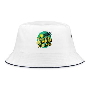 Summer Tropical Summer Feelings Sun Palm Trees Holidays - Bucket Hat - white/navy - Front