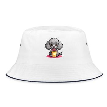 Pudel Dame beim Futtern - Bucket Hat - Weiß/Navy - Vorne