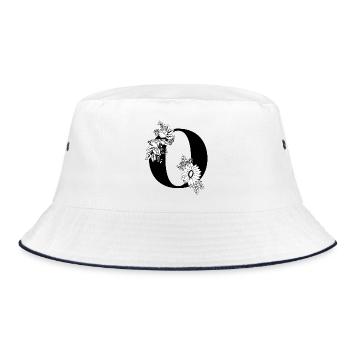 Black and White Floral Letter o - Bucket Hat - white/navy - Front