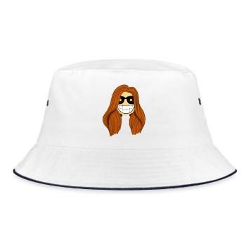 Brünette Frau Sonne in den Augen - Bucket Hat - Weiß/Navy - Vorne