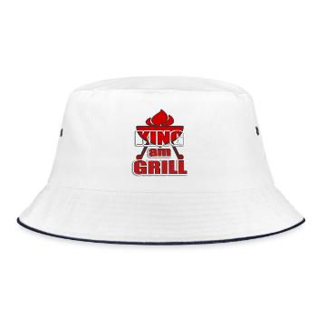 king am Grill - Grill mit Feuer - Flammen - Bucket Hat - Weiß/Navy - Vorne