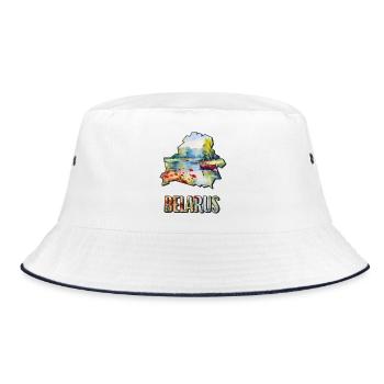 Aquarell Landkarte Belarus - Bucket Hat - Weiß/Navy - Vorne