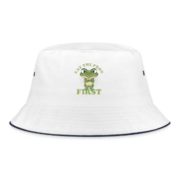 "Eat the Frog First" Time Management - Bucket Hat - white/navy - Front
