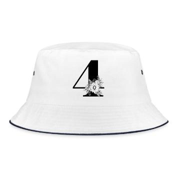 Nummer 4 Schwarze Blumen - 4. Blumenjubiläum - Bucket Hat - Weiß/Navy - Vorne