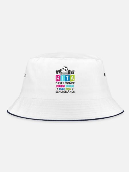 Einschulung Schulkind Fußball Schulanfang Geschenk - Bucket Hat - Weiß/Navy - Vorne