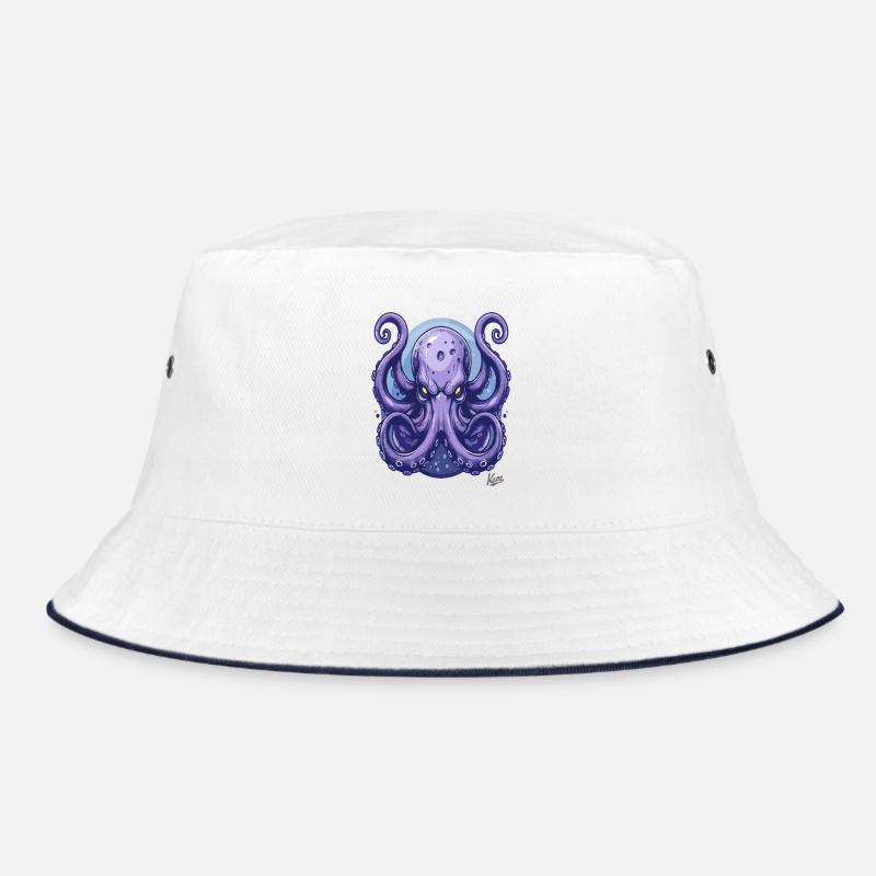 Massiver Wütender Blauer Oktopus Kraken - Bucket Hat - Weiß/Navy