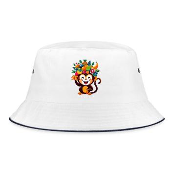 Affe - Bucket Hat - Weiß/Navy - Vorne