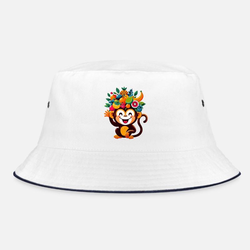 Affe - Bucket Hat - Weiß/Navy