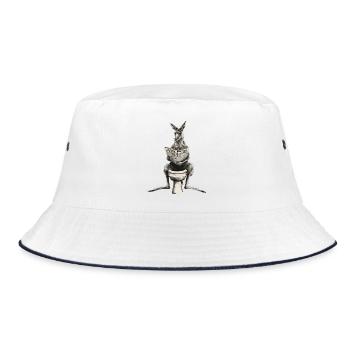 Kangaroo enjoying morning reading - Bucket Hat - white/navy - Front