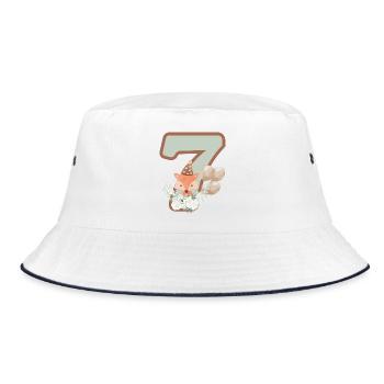 7. Geburtstag Fuchs Blumen - Bucket Hat - Weiß/Navy - Vorne