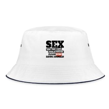 Sex Now I Have Your Attention Stop Eating Animals - Bucket Hat - white/navy - Front