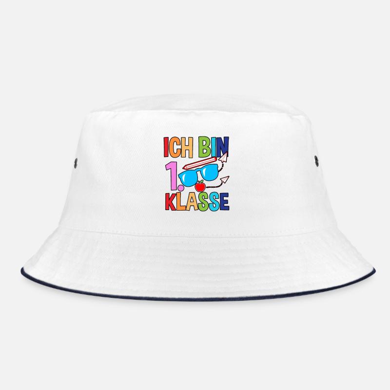 Erste Klasse Schulkind Schulbeginn Einschulung - Bucket Hat - Weiß/Navy