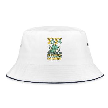 1st Grade Dino Schoolchild Back to School Enrollment - Bucket Hat - white/navy - Front