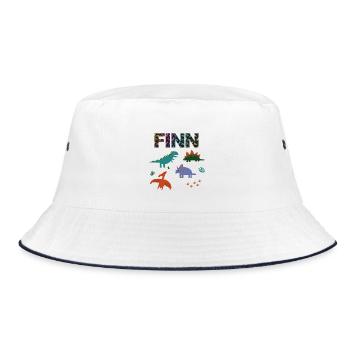 FINN - Beautiful boy name with dinosaur - Bucket Hat - white/navy - Front