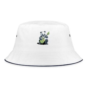 Panda Bear Plays Guitar Music Electric Guitar - Bucket Hat - white/navy - Front