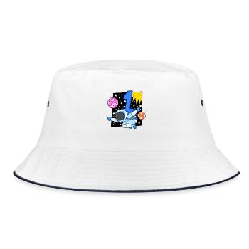Zahl 1 Nummer Eins - Astronaut Motiv - Bucket Hat - Weiß/Navy - Vorne