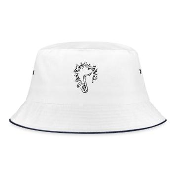 Saxophon Linienkunst - Bucket Hat - Weiß/Navy - Vorne