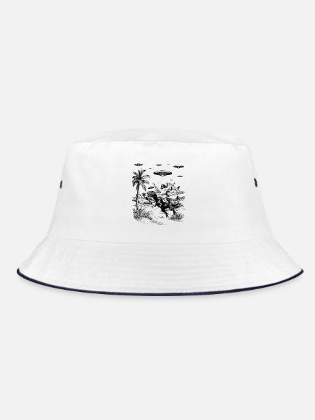 Jesus Dinosaur Fantasy Humor Religion Meme - Bucket Hat - white/navy - Front