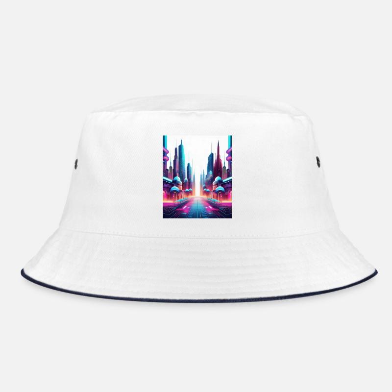 Futuristic Neon Skyline – Sci-Fi Cityscape Art Bucket Hat