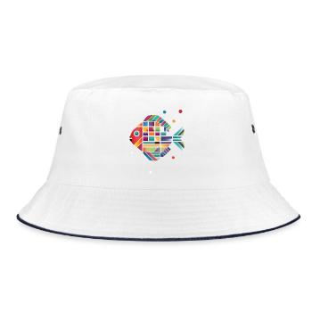 bunter Fisch– Lebendiges Design für frischen Style - Bucket Hat - Weiß/Navy - Vorne