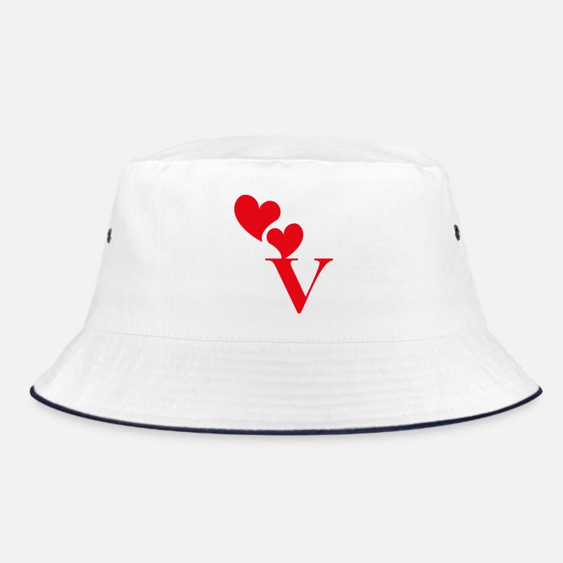 Letter v red heart Bucket Hat